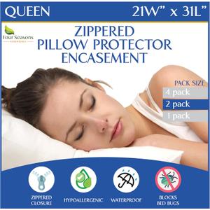 Queen Size Waterproof Pillow Protectors (Set of 2) Zippered Hypoallergenic Pillowcase Cover Allergen Dust Proof Encasement