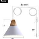 Modern Plug in Pendant Light,Haning Light with 16.4ft Cord, On/Off Switch,Hanging Light with Plug in,Solid Wood,Matte White