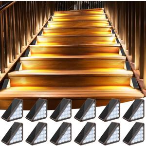 AUDLES 12 Pack Solar Stair Lights Outdoor Stair Lights with Waterproof IP67 LED Solar Light for Outside Light Decor for Deck, Front Step, Front Porch, Patio, Garden and Backyard (Brown)