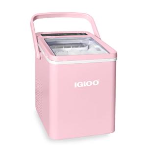 Igloo Portable Ice Maker with Handle & Scoop- Countertop Ice Maker with LED Control Panel & 1.5 Qt Water Tank- Ice Maker Produces 26 Lb Of Ice In 24 Hours With 9 Large or Small Cubes In 7 Minute -Pink