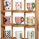 Wooden Coffee Mug Display Rack, Countertop Freestanding Grid Vintage Coffee Cup Display Stand, Rustic Coffee Mug Holder Organizer for Kitchen, Coffee Station,9 Grid