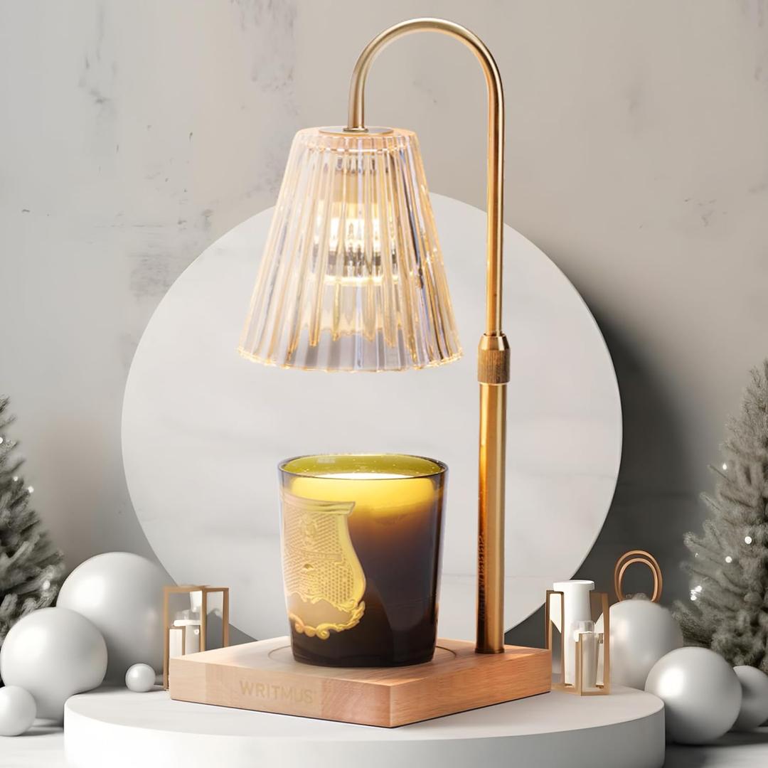 Candle Warmer Lamp with Dimmer & Timer- Wax Melt Warmer Fits All Candle Size - 2 Bulbs Included (Natural Wood)
