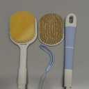 Rafow Ergonomic Back Scrubber for Shower - Anti Slip Long Handle Bath Brush with Stiff and Soft Bristles - Showering Exfoliator Wet or Dry Brushing for Women, Men, Elderly (Curved Handle Blue)