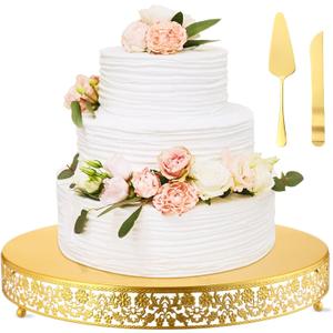 Wenqik 18 Inch Christmas Cake Stand Gold Metal Round Cupcake Dessert Stand with Cake Cutting, Spatula Xmas Cupcake Pastry Display Candy Holder Display for Xmas Wedding Birthday Party(flower, 18 Inch)