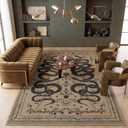 Garvee Snake Gothic 9x12 Area Rug Dark Whimsical Moody Witchy Unique Soft Thin Large Carpet for Living Room Bedroom Dining Room Playroom Indoor Decor Low Pile TPE Backing Taupe