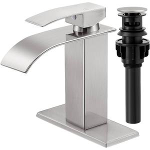 KZH Bathroom Sink Faucet, Single Handle Bathroom Faucets for 1 or 3 Hole Bathroom Sink Faucet Washbasin Faucet RV Vanity Faucet with Deck Plate, Pop-up Drain and Supply Hoses Brushed Nickel