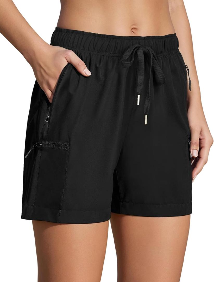 Women's Hiking Shorts Quick Dry Lightweight Cargo Pants Water Resistant Athletic Shorts with 4 Zipper Pockets (Black, XXL)
