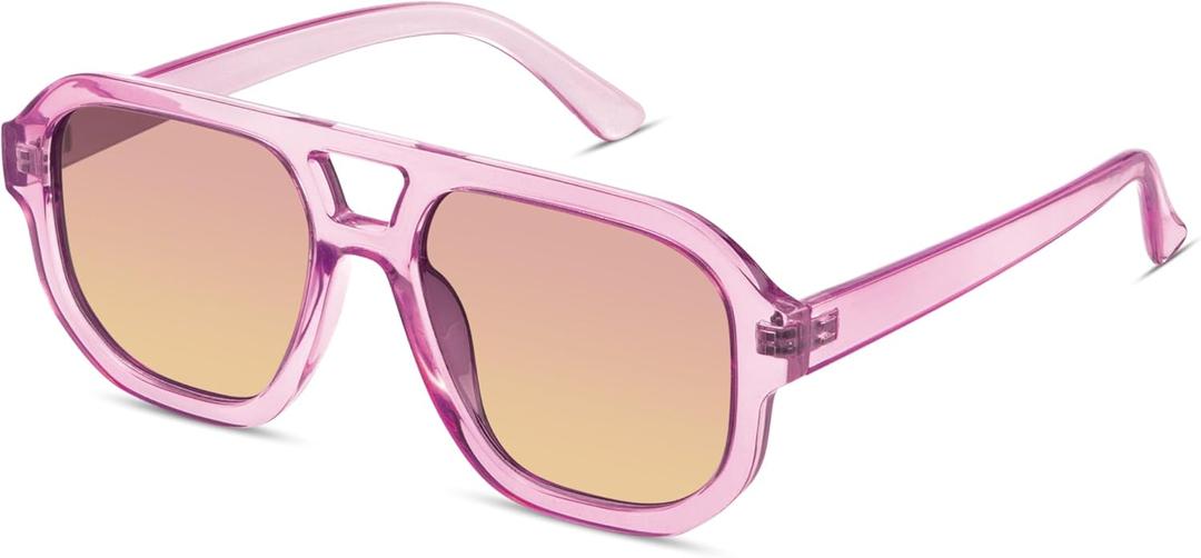 livho Trendy Polarized Square Aviator Sunglasses Women Men Square Eyewear Frame, Retro Sun Glasses for Women Men 2025 Shades (Clear Purple/Purple Gradient Brown)