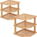 3 Tier Bamboo Corner Shelf, Dish Drying Rack, Plate Organizer, Kitchen Spice Rack for Countertop and Cabinet (Natural), 2 Pack