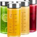 Glass Juice Bottles 4 Pack 12 oz - Wide Mouth Glass Water Bottles with Lids - for Juicing, Protein, Smoothie, Milk, Reusable, BPA Free, Stainless Steel Lids, Blender, Shaker Bottle (12oz/400ml)