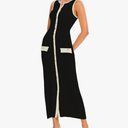 Womens Knit Maxi Dress Sleeveless Bodycon Ribbed Long Tank Dresses Elegant Button Down Workwear Dress S