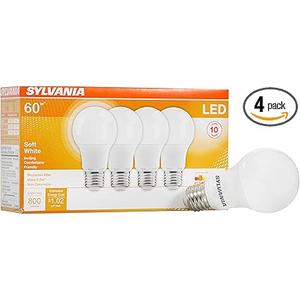 SYLVANIA LED A19 Light Bulb, 60W Equivalent Efficient 8.5W Medium Base, 2700K Soft White, 4 pack