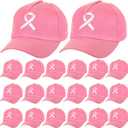 Handepo 20 Pcs Breast Cancer Awareness Baseball Cap with Ribbon Print Adjustable Hat with Hook and Loop for Women Men (as pictures show, Pink)