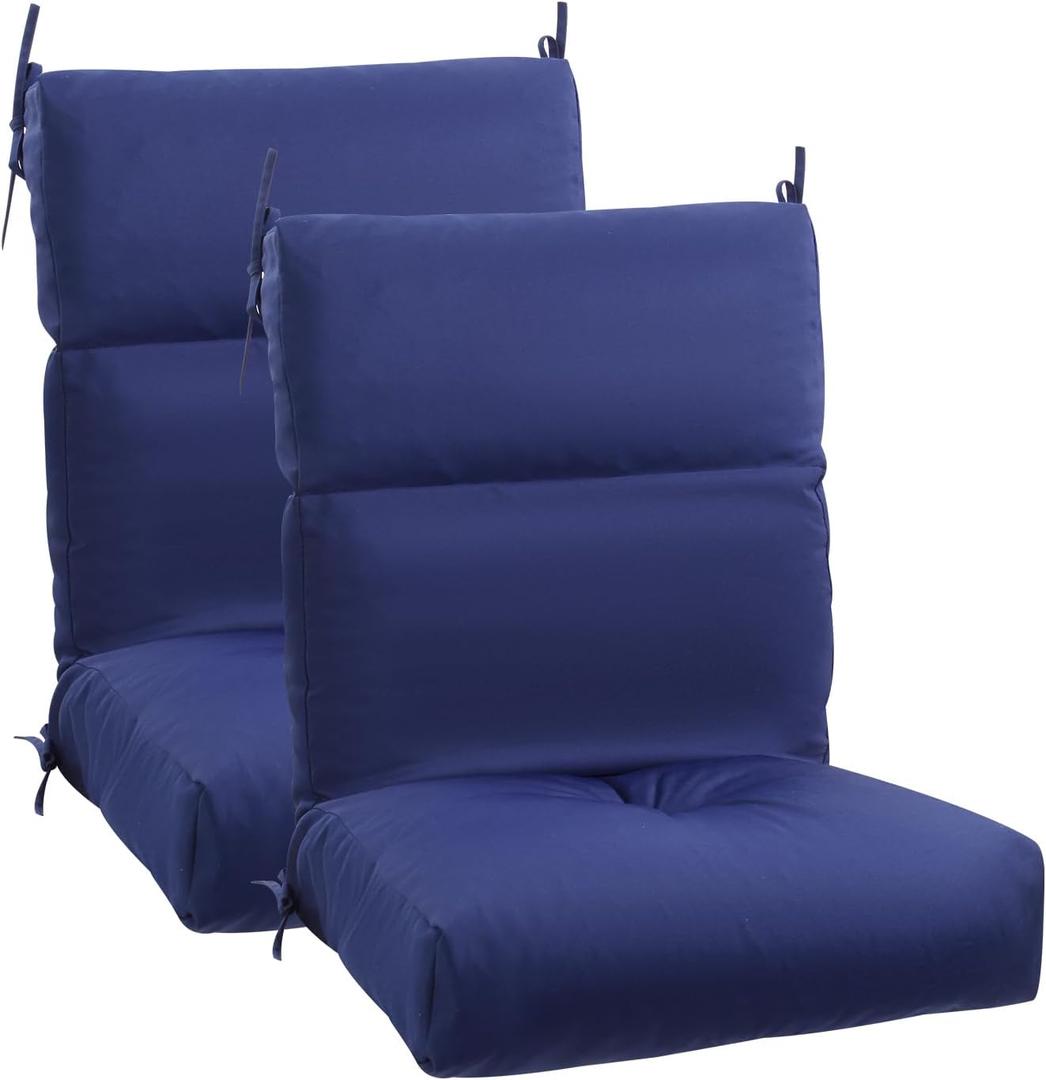 High Back Chair Cushion, 44" x 20" UV Resistant & Water-Repellent Patio Furniture Chair Pads with Non-Slip Ties for Rocking Chairs, Adirondack, Dinning Chairs, Dark Blue, 2Pcs