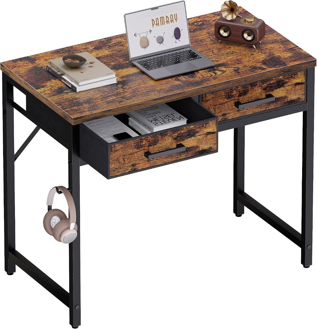 Pamray 32 Inch Small Computer Desk with 2 Drawers for Bedroom Study Writing Home Office Table for Small Spaces Vintage