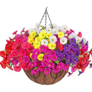 Artificial Fake Hanging Flowers Plants Baskets for Outdoor Spring Summer Decoration, Faux Silk Morning Glory in Planter UV Resistant Realistic for Home Outside Porch Patio Balcony Garden Yard (12 Bundles)