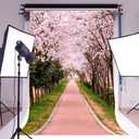 AOFOTO 5x7ft Flower Tree Backdrop Spring Cherry Blossoms Photography Background Girl Lovers Woman Lady Adult Artistic Portrait Park Path Photo Shoot Studio Props Video Drop Wallpaper Drape