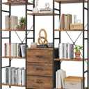 AFLUI Triple Bookshelf with 3 Fabric Drawers, 4-Tier Book Shelf and 10 Display Shelves, Industrial Large Bookcase for Home & Office, Rustic Brown, 47'' Wide