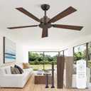 ZMISHIBO 52 Inch Ceiling Fan No Light with Remote Modern Bronze Ceiling Fan with Quiet Reversible DC Motor, 6-Speeds 5 Blades, Indoor/Outdoor Ceiling Fans Without Light for Patio, Living Room, Garage