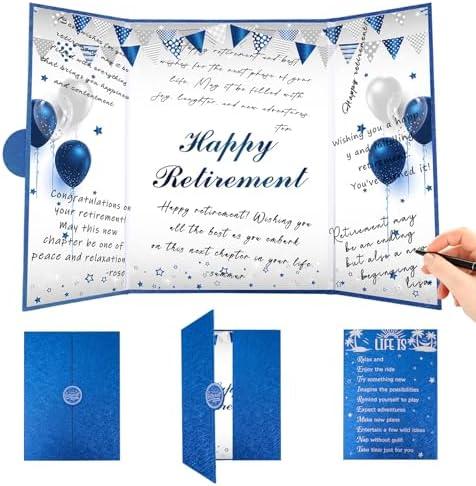 Roetyce Retirement Party Decorations, Blue Silver Retirement Guest Book, Hapyy Retirement Decorations, Best Retirement Gifts for Men Women, Retirement Signature Board, Jumbo Retirement Card Keepsake