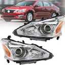 Headlight Assembly Compatible with 2013 2014 2015 Nissan Altima 4-Door Sedan,Halogen Headlamp Replacement Driver Passenger Side Chorme Housing Amber Reflector Clear Lens