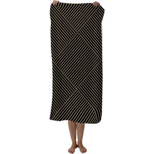 Black and Gold Beach Towel, Minimalist Abstract Sand Beach Towels Gifts for Women, Bohemian Mid Century Modern Quick Dry Bath Pool Towels for Bathroom Pool Camp, Boho Bathroom Decor, 30x60 in