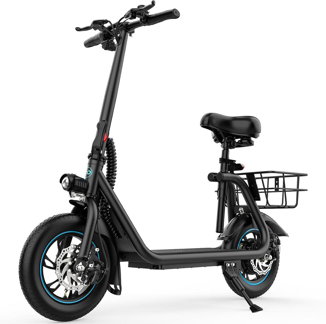 Gyroor Electric Scooter for Adults with Seat, 20/25 Miles Range 450W Motor up to 15.5/18.6 MPH Speed LCD Display, Electric Scooter with Basket (Dark Black)