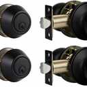 Exterior Door Lock Set with Deadbolt, Single Cylinder Deadbolt Lock and Door Knob Set, Keyed Alike Door Locks for Front Door,Matte Black Door Knob and Deadbolt Set(2Pack Set)