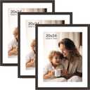 20x24 Picture Frame with Mat for 16x20 Set of 3, Black Wood Grain 20x24 Frame for Horizontal & Vertical Wall Mounting (3 Pack,Black)