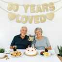 2 x 80th Birthday Decorations for Men Women, Gold Glitter 80th Birthday Banner with Cake Topper 80 Years Loved Banner 80 B-DAY Party Decorations