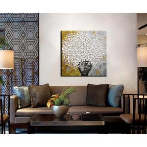 YaSheng Art- 3D Thick Texture White Canvas Wall Art Hand-Painted Minimalism Abstract Artwork Oil Painting Home Decorations Modern bedroom Wall Art Ready to Hang 24x24inch