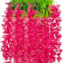 12 Pack Fuchsia Wisteria Hanging Flowers Garland, 3.77 Feet Artificial Flower Vines, Fake Wisteria, Artificial Vines Hanging Garland for Backdrop Outdoor Yard Garden Decor