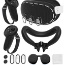 Silicone Cover Set Compatible with Meta/Oculus Quest 3 Accessories, Controller Grips, VR Shell Cover, Facial Interface Cover, Protective Lens Cover, Tempered Glass Lens Caps, Not Fit Quest 3S