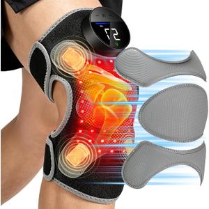 Upgrade Knee Massager with Heat 4 Vibration & Red Light Therapy Knee Brace | X-Shape boosts Light Absorption by 30%, Cordless 660nm&850nm Infrared Light Therapy Knee Wrap for Elbow/Shoulder Black