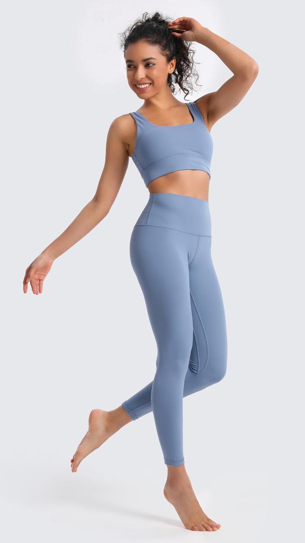 BAYDI Clouduxi High Waisted Workout Leggings for Women 25" - Tummy Control Buttery Soft Gym Yoga Pants, Grey Light Blue, Medium