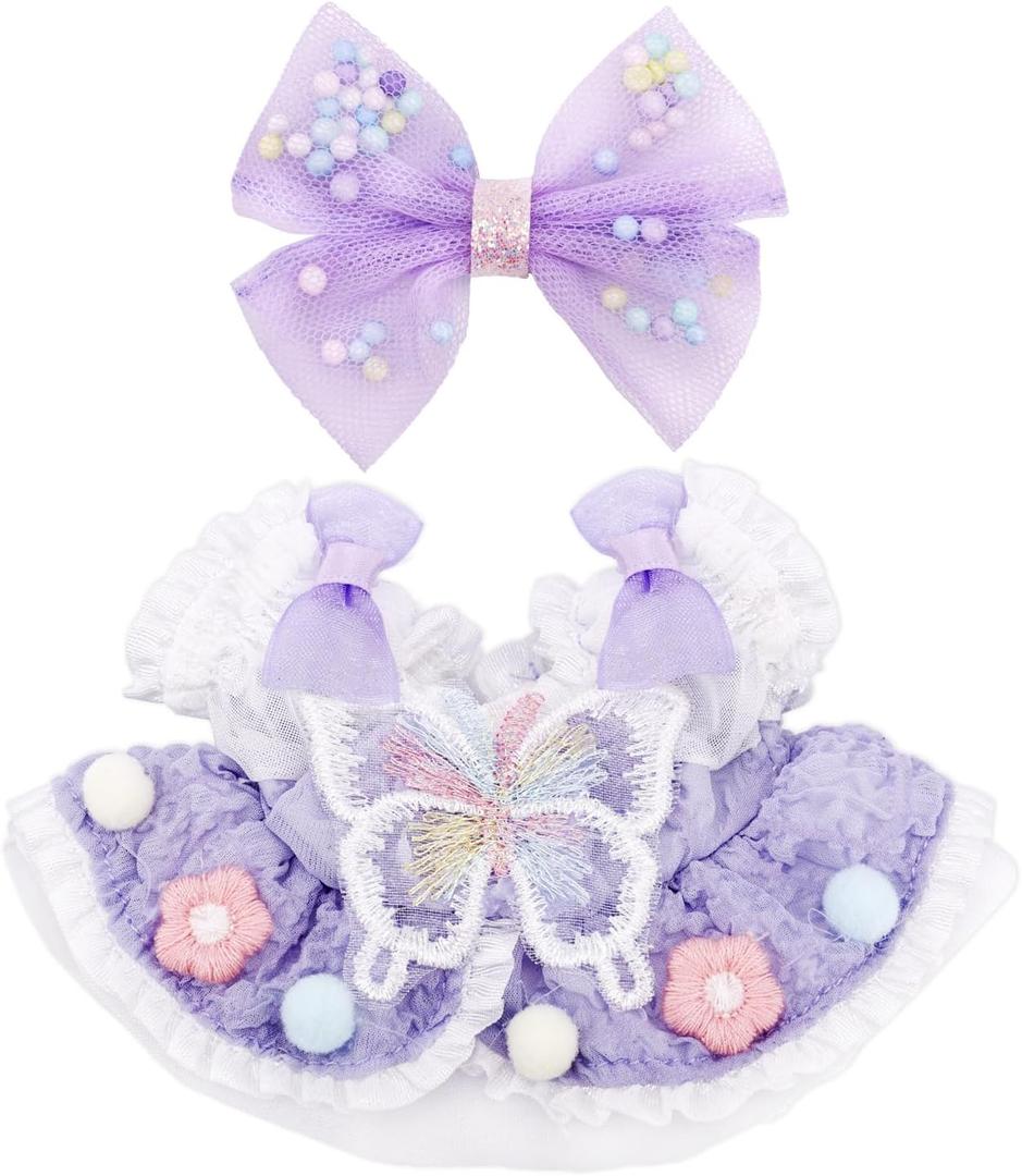 2pcs Doll Clothes Set, Kawaii Doll Outfits Cute Clothing Fashion Dress and Hair Bow Clip for 15-17cm Plush Dolls Display Accessories, Gifts for Collectors (Purple)