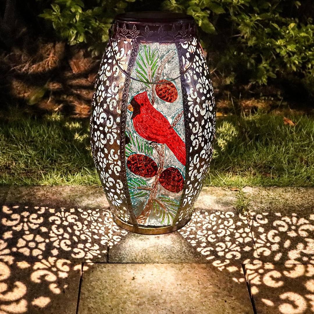 Larekook Cardinal Solar Lantern Outdoor Waterproof,13" Large Metal Hanging Christmas Decorative Lantern,Cardinals Solar Lights for Outside Yard Lawn Patio Garden Decor,Cardinal Gifts for Women Mom