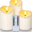 Homemory Outdoor Waterproof Flameless Candles, LED Candle with Remote and Timer, Battery Operated Candles, Electric Fake Plastic Candles, Ivory White, Set of 3