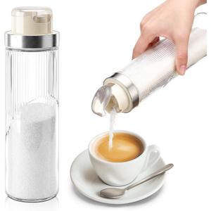 LemonRoad 22 oz Large Glass Sugar Dispenser with Pour Spout for Sugar, Coffee, Large Capacity Sugars Container Anti-slip Ribbed Design Glass Jars for Salt Kitchen Baking(Warm Gray)