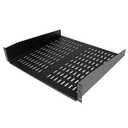 2U Server Rack Shelf - Universal Vented Rack Mount Cantilever Tray for 19" Network Equipment Rack & Cabinet - Heavy Duty Steel - Weight Capacity 50lb/23kg - 16" Deep Shelf, Black - TAA