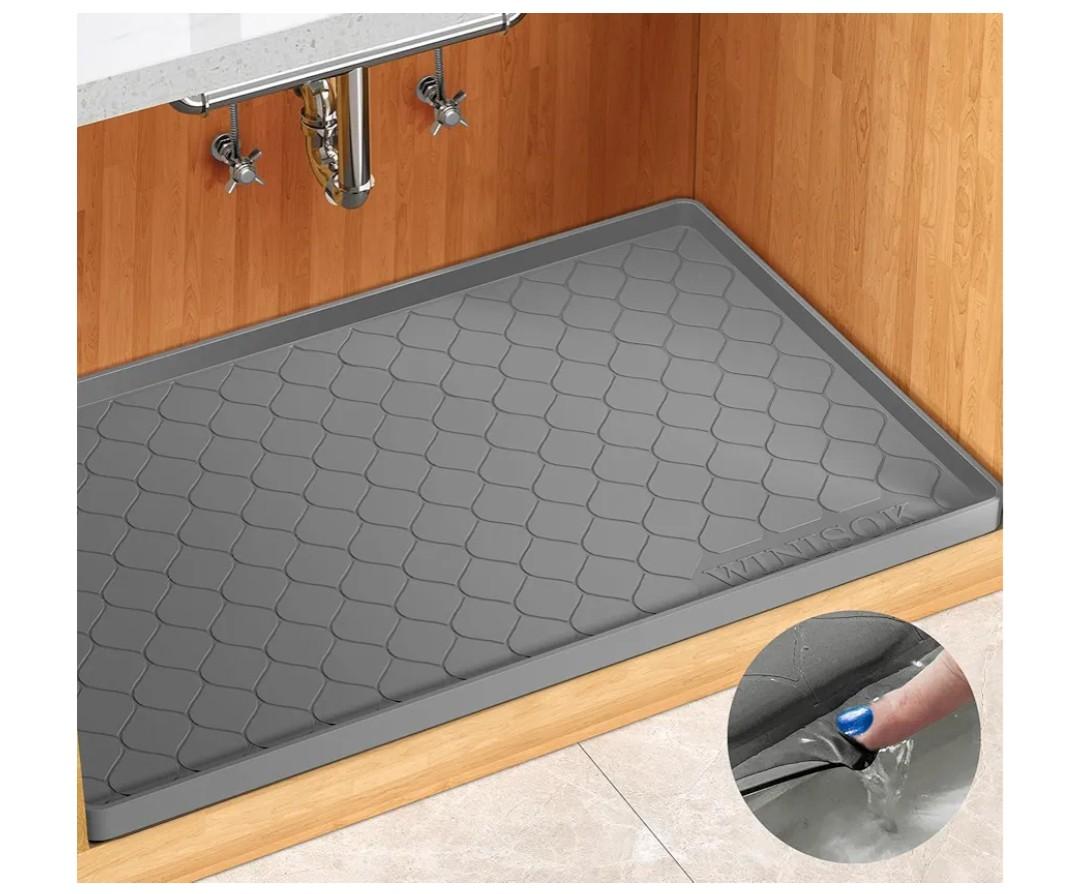 Silicone Under Sink Mat 34" x 22", kitchen Essentials and Gadgets, Shelf liner and Cabinet Protector, Home Organizers and Storage, Waterproof Bathroom Tray