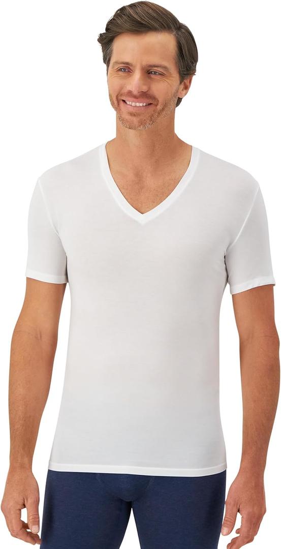 Hanes Mens Perfect Flex V-Neck Tee, Stay Tucked Undershirt, Slim Fit Tight on Arms T-Shirt, White & Black (White, XXL)