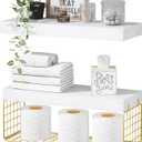 QEEIG Bathroom Shelves Over Toilet - Wall Mounted Floating Shelves Toilet Paper Storage Small Modern Decor Shelf 16 inch Set of 2, White and Gold (019-WG2)