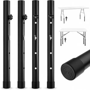 Table Leg Extensions for Straight/Bent Folding Tables, Metal Extenders, Reduces Stooped Work, Improves Back Pain, 4 Levels/Heights Adjustable Risers (4 Pack)