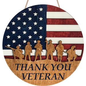 2 x Patriotic Memorial Day Decorations Door Sign, Patriotic Memorial Day Independence Day Hanging Wooden Sign for Rustic Farmhouse Door Wall Home Decorations