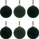 6Pcs Large Velvet Christmas Ball Ornaments 4" Dark Green Flocked Ornaments Set for Christmas Tree with 10Pcs Velvet Bows Shatterproof Xmas Hanging Decorations for Home Office Holiday Dcor