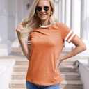Womens T Shirt Short Sleeve Crew Neck Basic Color Block Tee Tops (Orange, M)