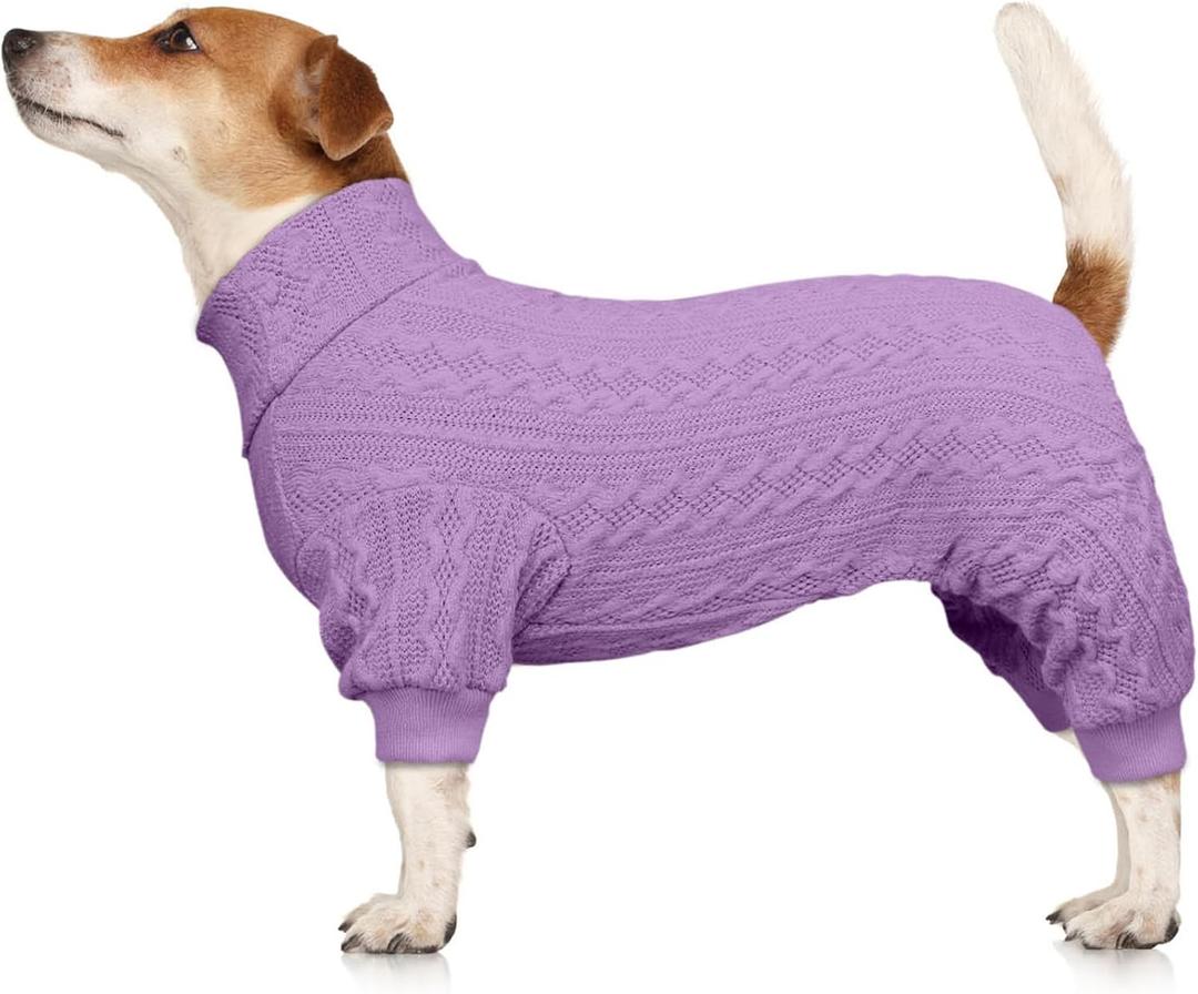 Dog Sweaters for Large Dogs Turtleneck Knitted Pet Clothes Solid Color Puppy Sweater Warm Dog Sweater(Purple & L)