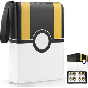 Card Binder 4 Pocket, Trading Card Holder Fits 400 Cards With 50 Removable Sleeves, Portable Collection Card Ablum, Game Card Case book With Zipper for Gift - Black