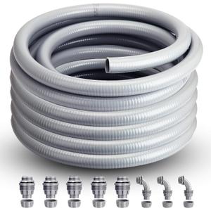 Liquid Tight Conduit 1-1/2inch 25FT,Flexible Non-Metallic Liquid Tight Flex Electrical Conduit and Connector Kit with 5 Straight and 3 90-Degree Conduit Connector Fittings